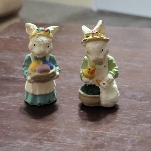 Pair of Vintage Miniature Cast Iron Hand Painted Rabbit Figurines